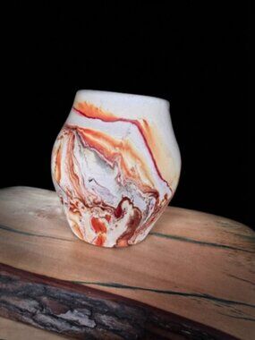 Vintage Nemadji Pottery Vase 5 1/2" | Vibrant Orange Grey Cream Marble Swirl